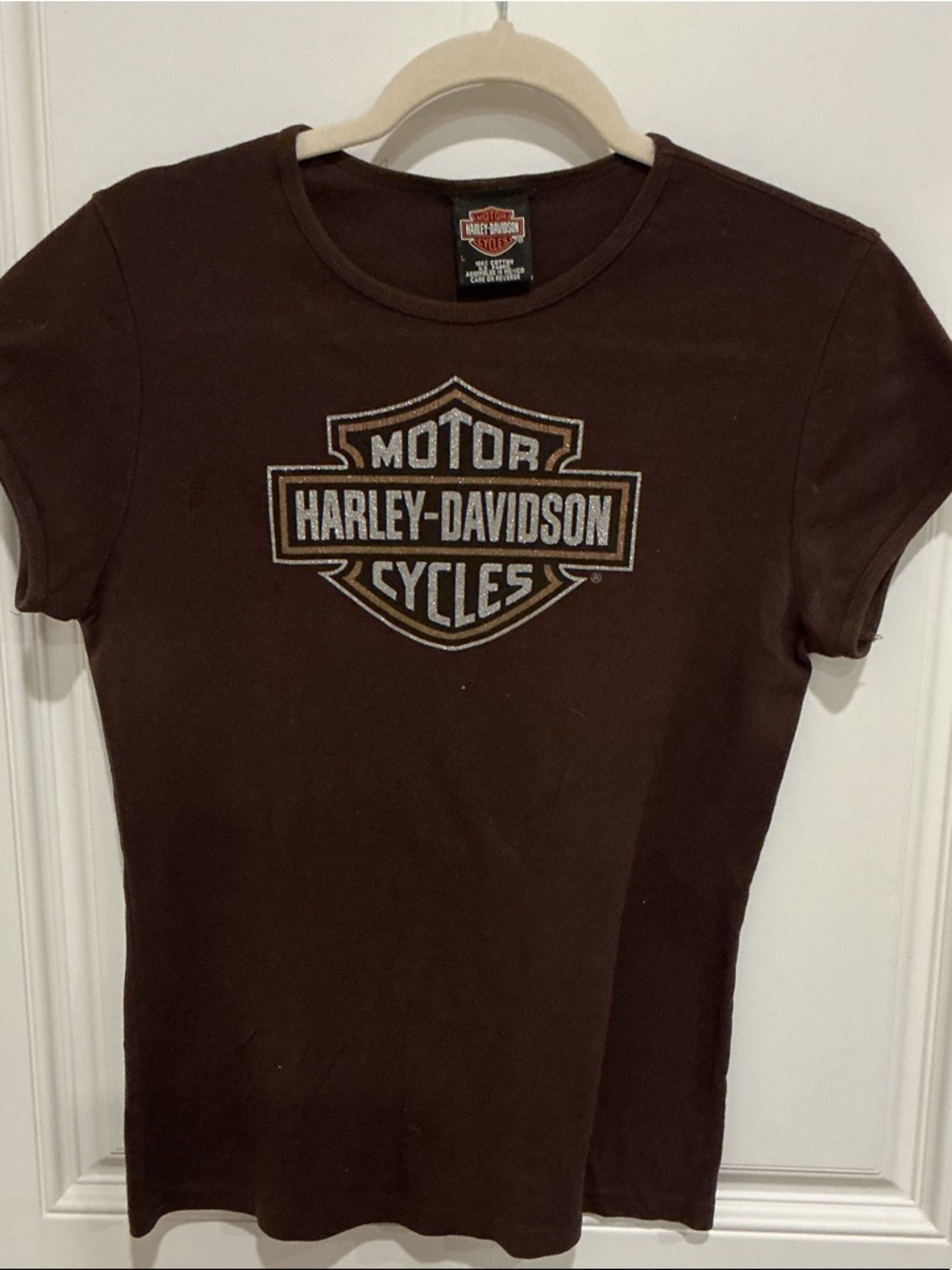 VINTAGE Harley-Davidson Women's Dark Brown Logo Short Sleeve Tee